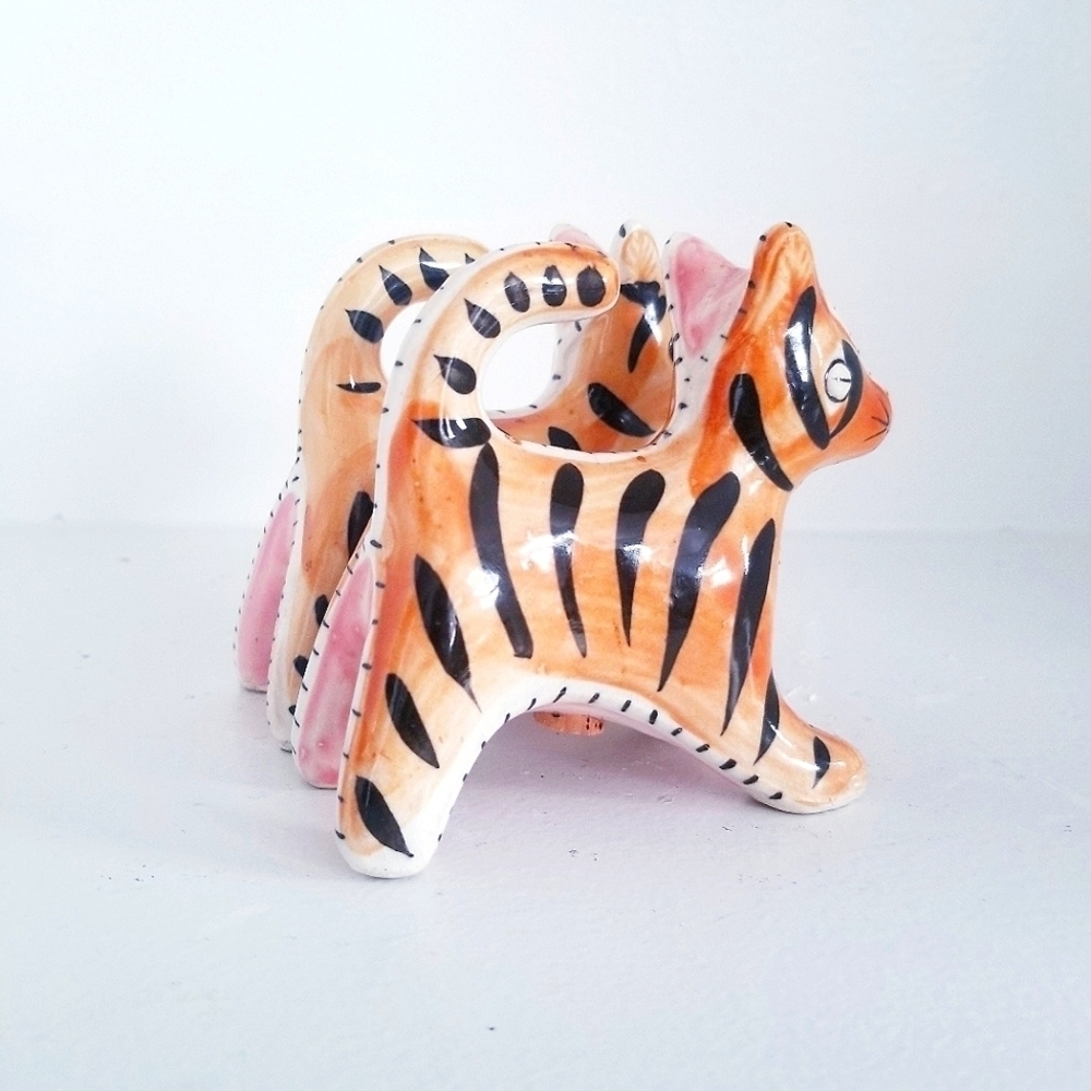 NAPCO Vintage Ceramic Patchwork Tiger Cat Salt and Pepper Shakers Vtg 50s - Picture 10 of 12